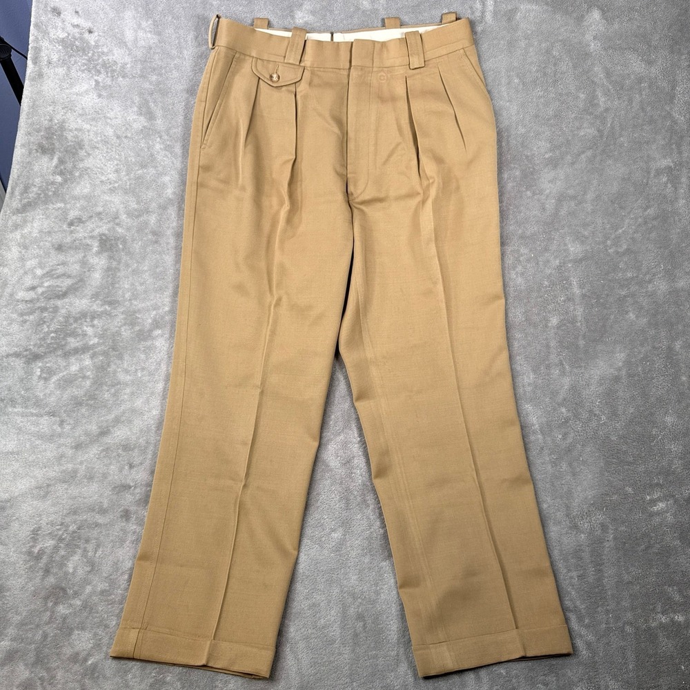 Vintage Willis & Geiger Pants Men 34x28 Khaki Pleated Cotton Safari Made in Usa